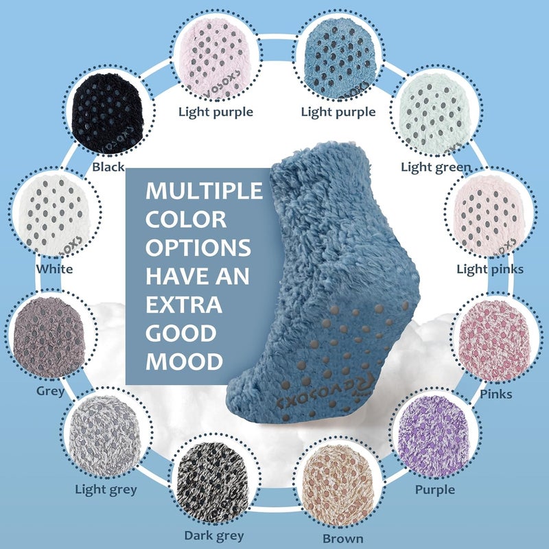 Revosoxs Fuzzy Grip Socks for Women Men,Thick Warm Slipper Cozy Fluffy Non Slip Ankle Hospital socks With Grips. - Image 2